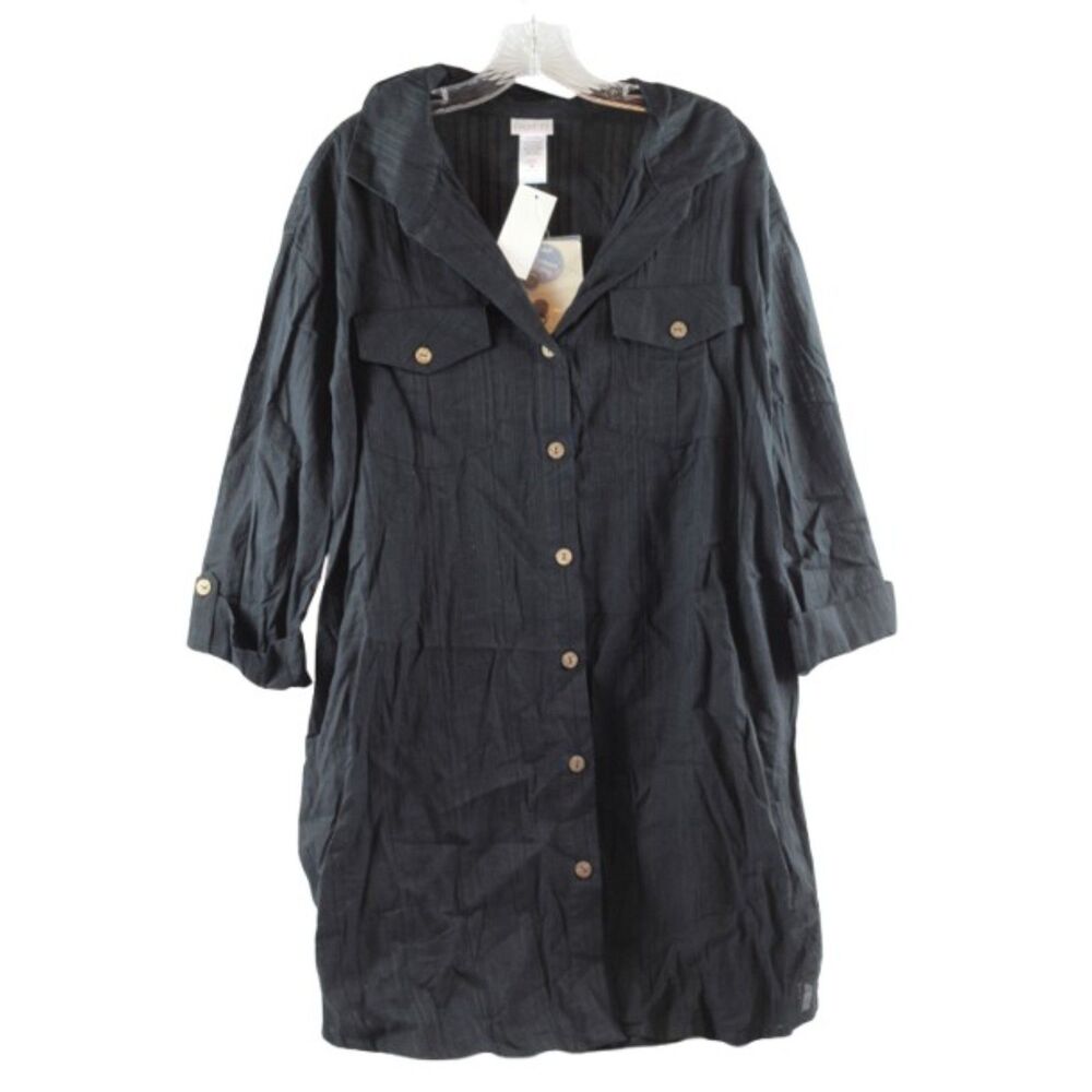 Dotti Black Women's Collared Shirt Dress Front Button Closure 3/4" Sleeve 2X 034